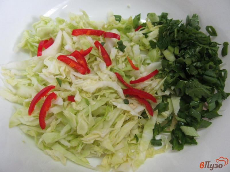 Фото приготовление рецепта: Салат из молодой капусты с кукурузой и чили шаг №2
