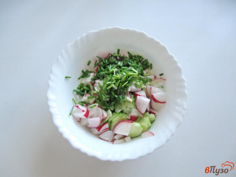 Фото приготовление рецепта: Салат с редисом и огурцом шаг №4