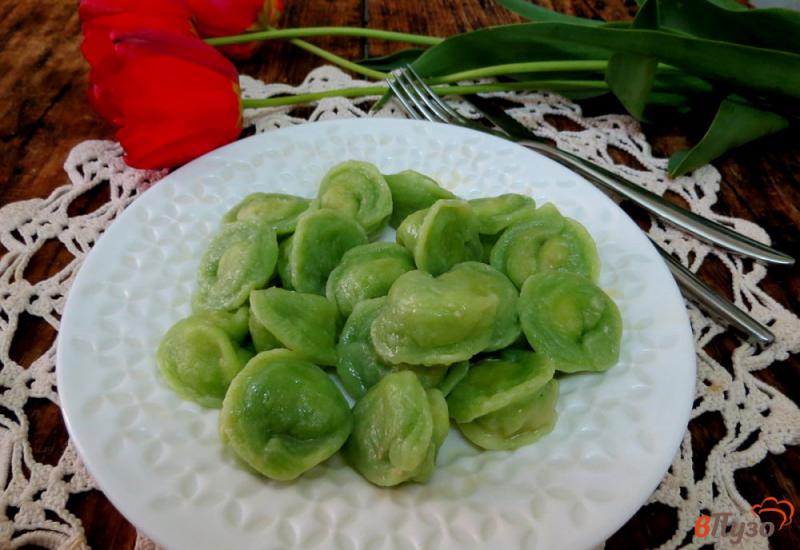 Фото приготовление рецепта: Зелёные пельмени на натуральном соке шаг №14