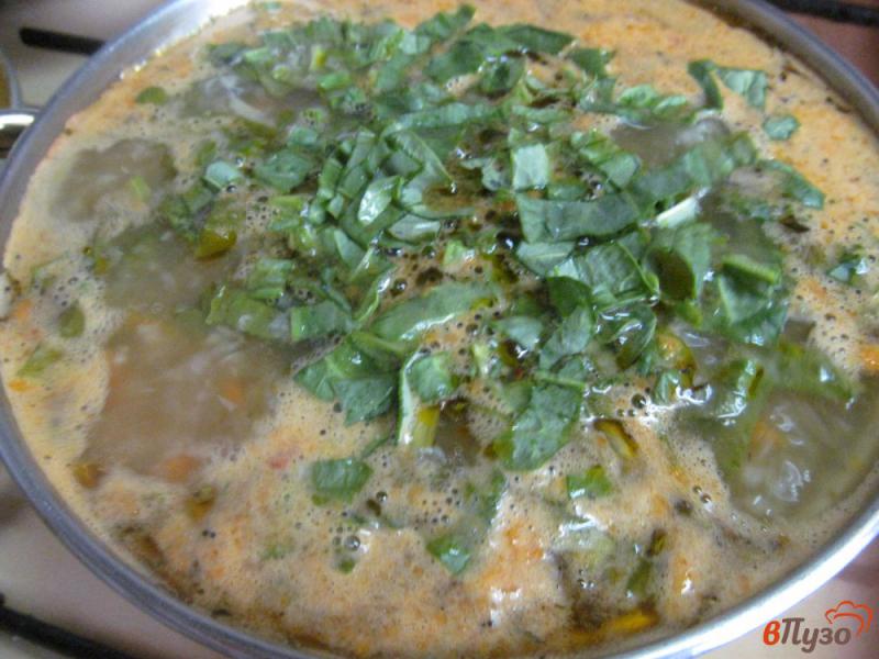 Фото приготовление рецепта: Рисовый суп с почками и щавелем шаг №9