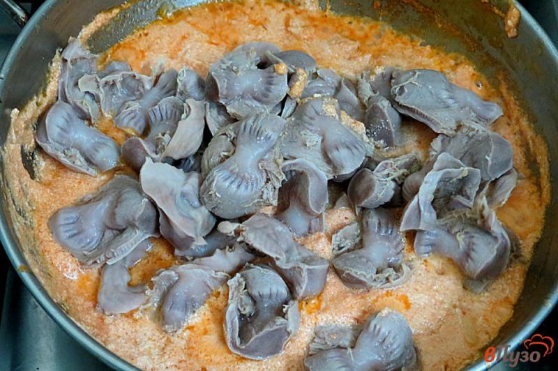 Фото приготовление рецепта: Куриные желудки в сметанно-томатном соусе шаг №4