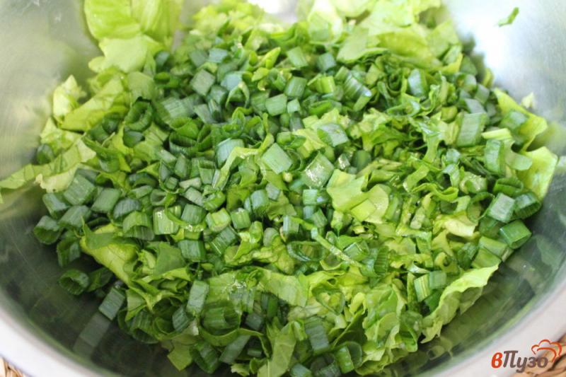 Фото приготовление рецепта: Зеленый салат с курицей и огурцом шаг №2