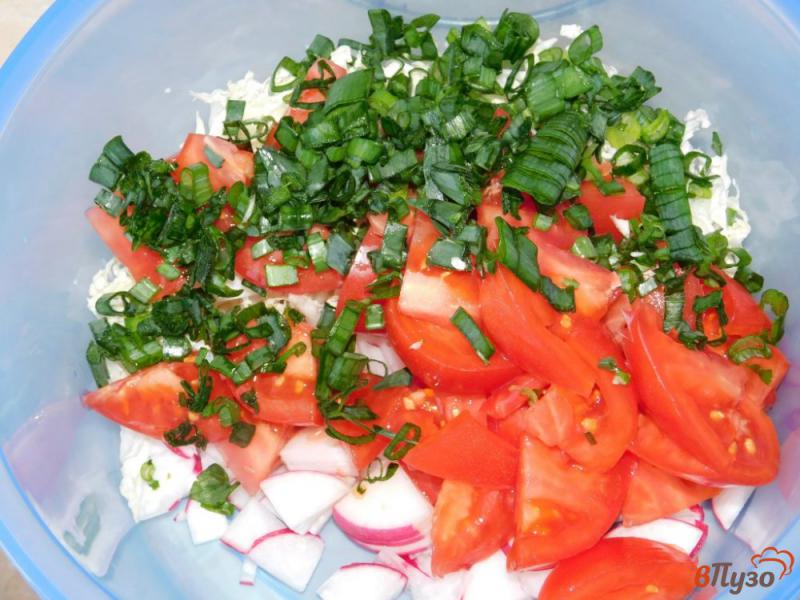 Фото приготовление рецепта: Салат с редисом и помидорами шаг №4