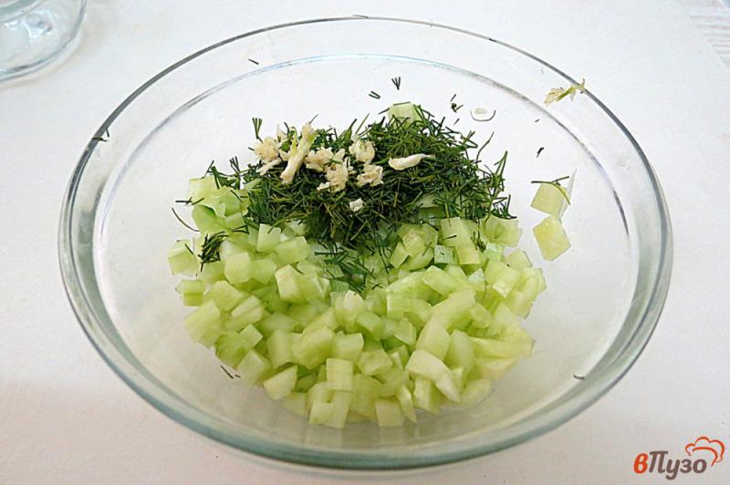Фото приготовление рецепта: Диетический салат огурец с йогуртом шаг №5