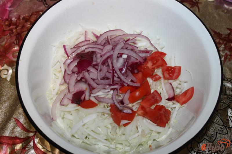 Фото приготовление рецепта: Салат из капусты с помидорами и сыром шаг №2