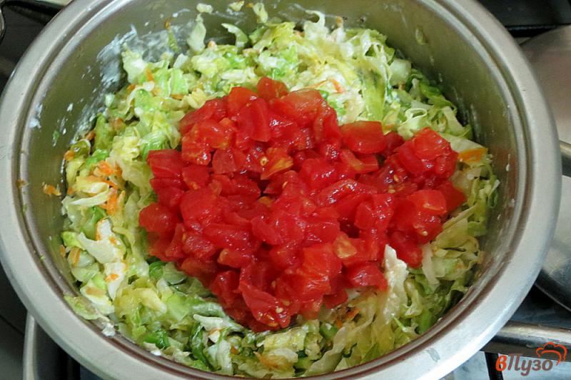 Фото приготовление рецепта: Тушёная капуста с помидорами и сметаной шаг №9