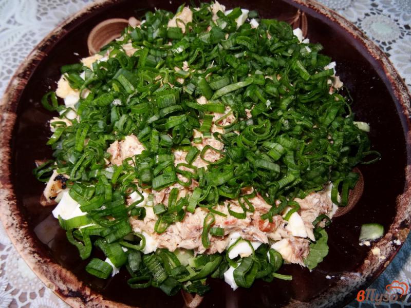 Фото приготовление рецепта: Салат с тунцом и крекерами шаг №5
