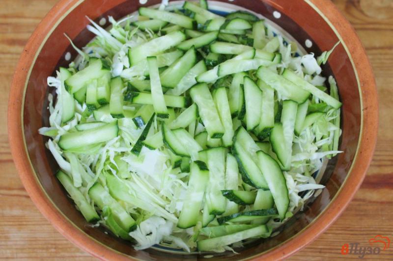 Фото приготовление рецепта: Салат из капусты и огурца со сметаной и чесноком шаг №3