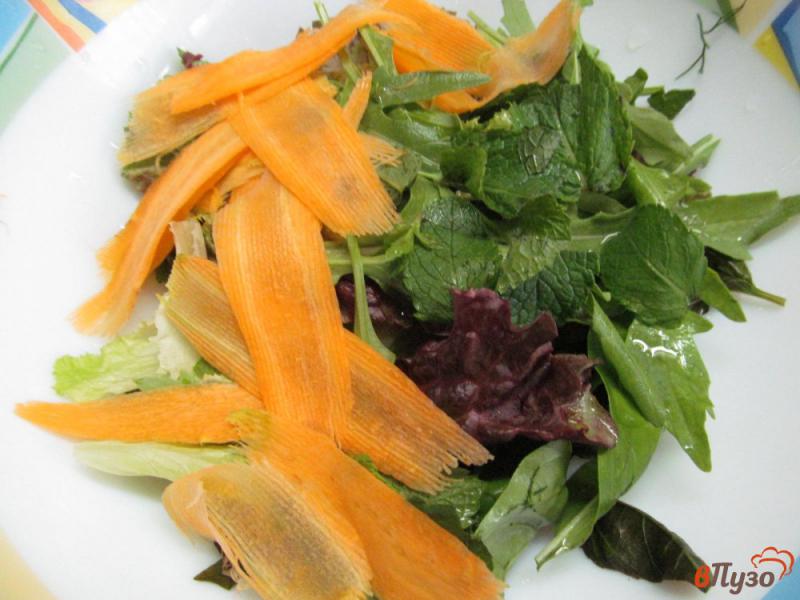 Фото приготовление рецепта: Зеленый салат с морковью помидором и красной смородиной шаг №4