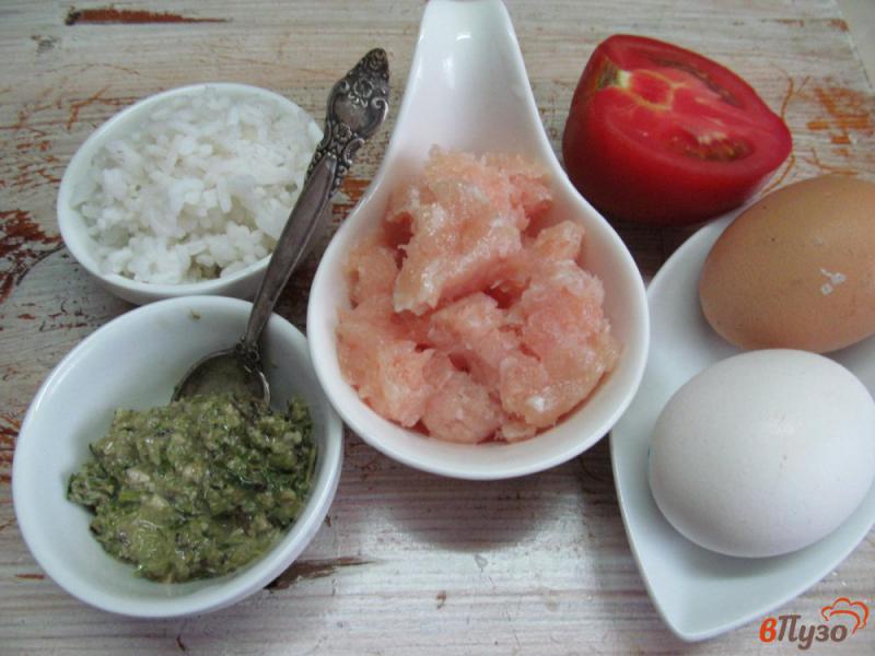Фото приготовление рецепта: Яйцо с рисом и куриным фаршем под соусом песто шаг №1