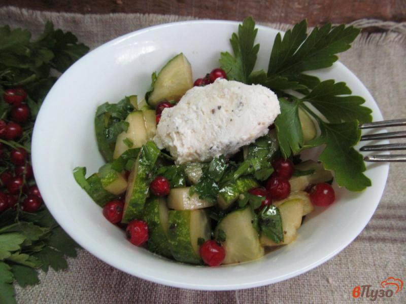 Фото приготовление рецепта: Огуречный салат с красной смородиной шаг №6