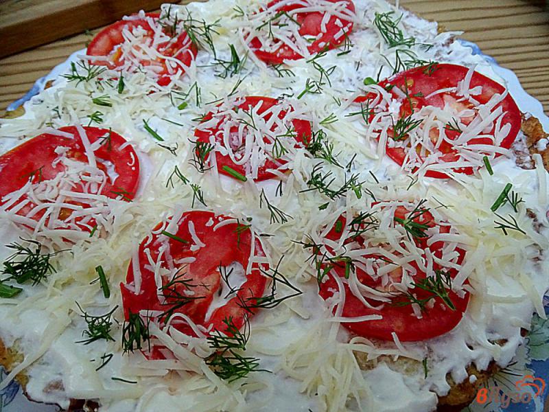 Фото приготовление рецепта: Торт кабачковый с грибами и помидорами шаг №16