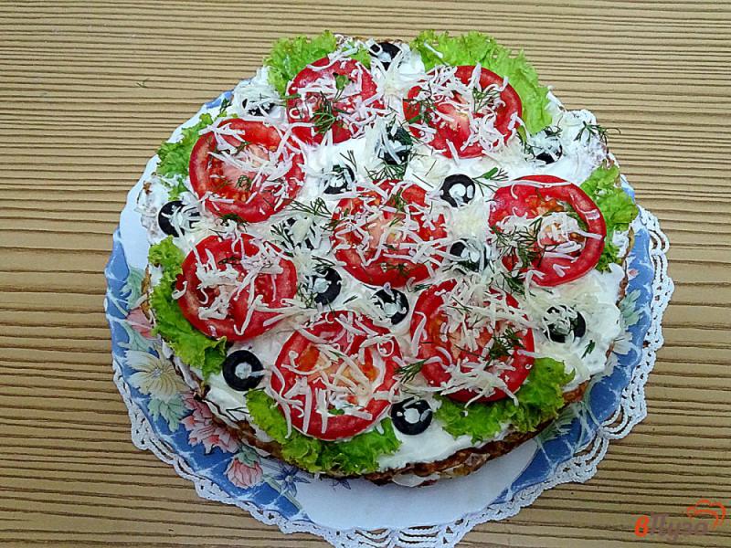 Фото приготовление рецепта: Торт кабачковый с грибами и помидорами шаг №17