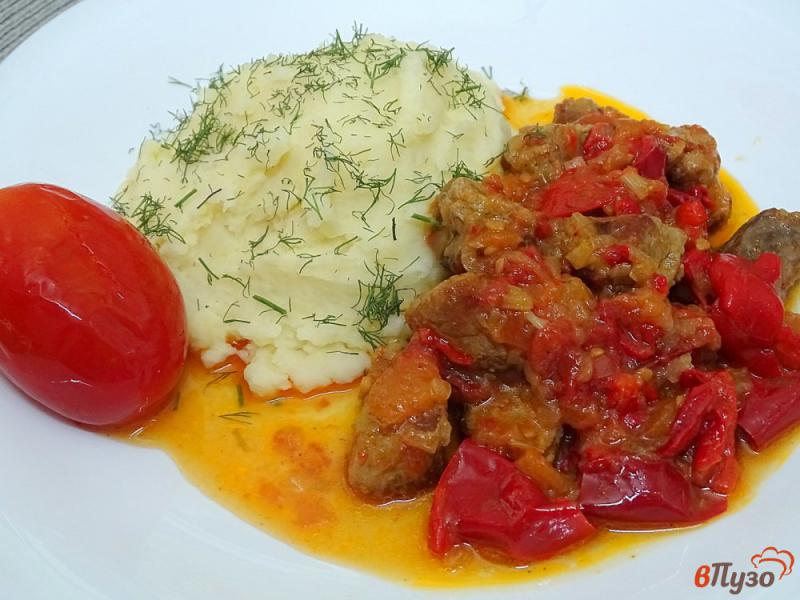 Фото приготовление рецепта: Жаркое со свининой сладким болгарским перцем и помидорами шаг №14