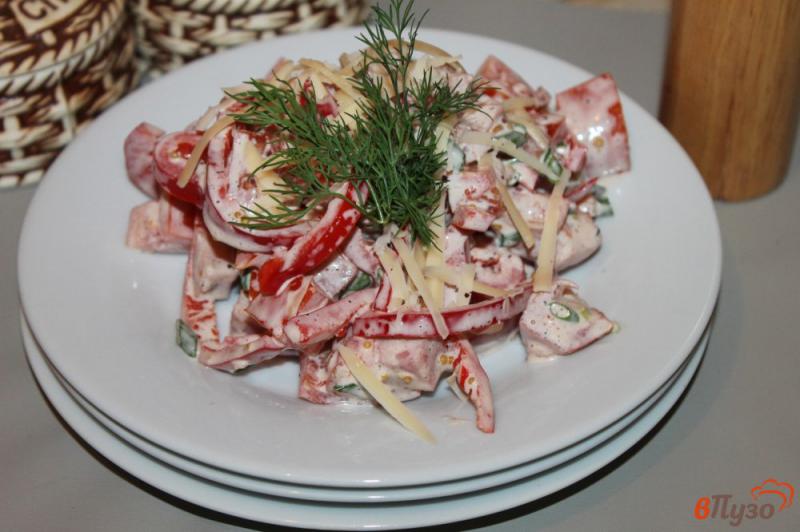 Фото приготовление рецепта: Салат из ветчины, помидоров и перца шаг №5