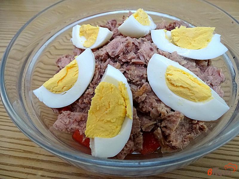 Фото приготовление рецепта: Салат с тунцом, помидорами, перцем и фасолью шаг №9