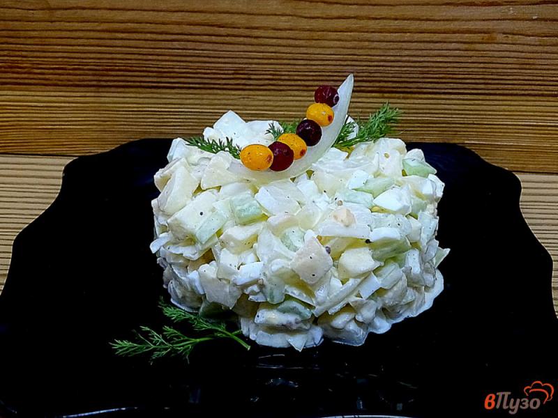 Фото приготовление рецепта: Луковый салат с яблоком и огурцом шаг №9