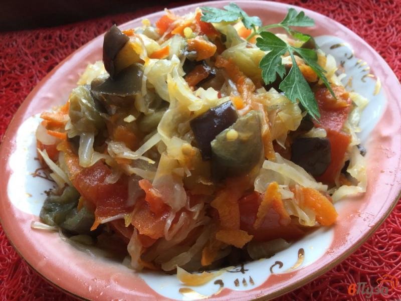 Фото приготовление рецепта: Капуста с баклажанами, морковью и помидорами, тушеная в мультиварке шаг №7