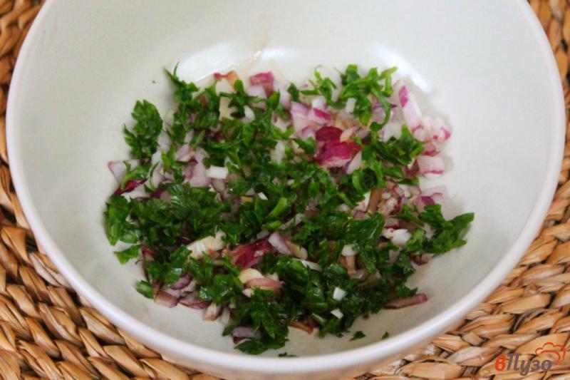 Фото приготовление рецепта: Салат из помидор с маринованным луком и моцареллой шаг №2