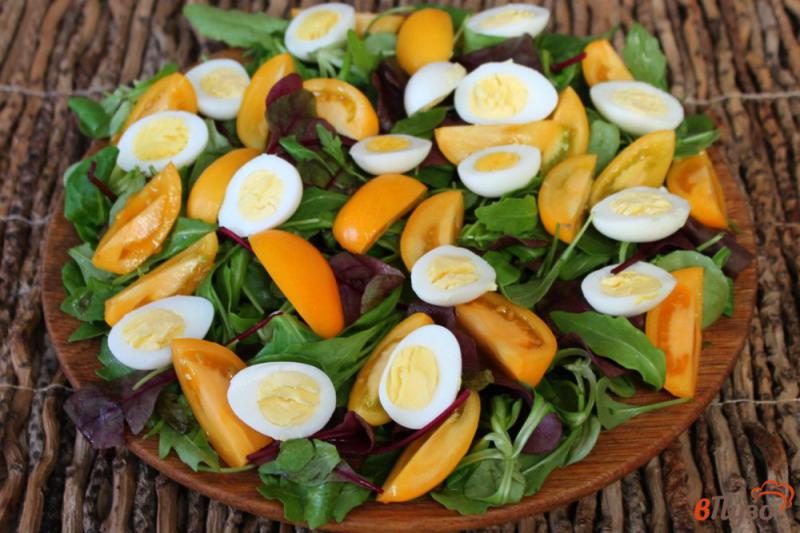 Фото приготовление рецепта: Микс салат с перепелиными яйцами и помидорами шаг №5