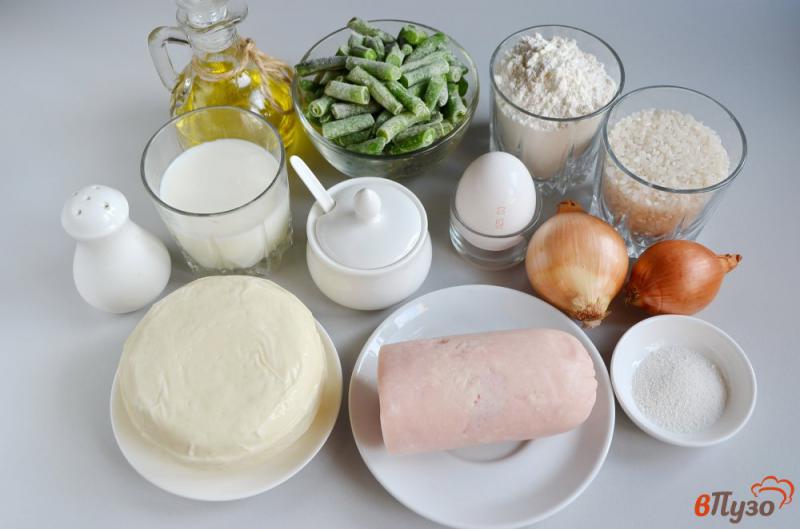 Фото приготовление рецепта: Пирог с рисом, ветчиной и фасолью шаг №1