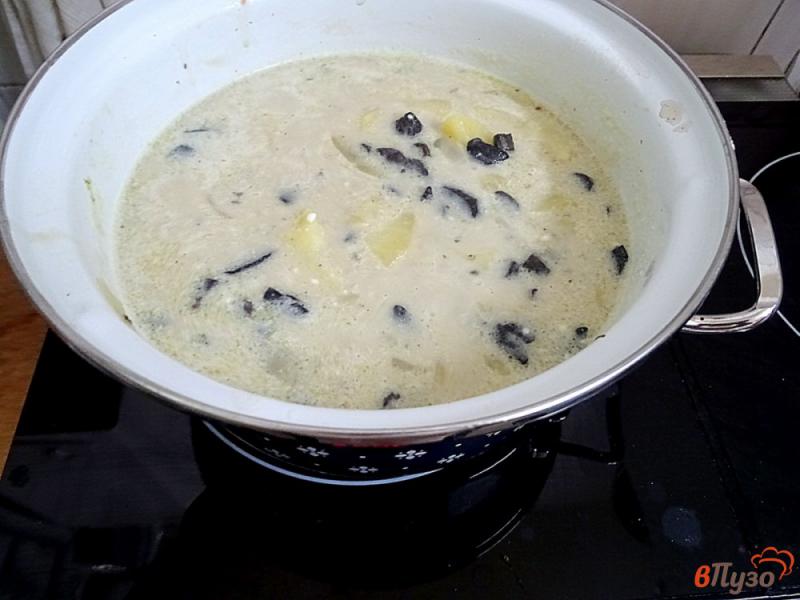 Фото приготовление рецепта: Картошка тушёная с морожеными лесными грибами и сметаной шаг №7