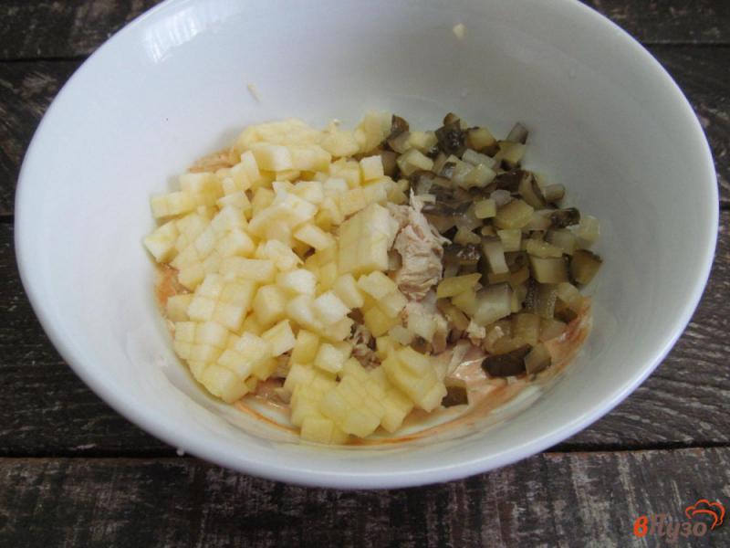 Фото приготовление рецепта: Салат из курицы яблока и соленого огурца шаг №4