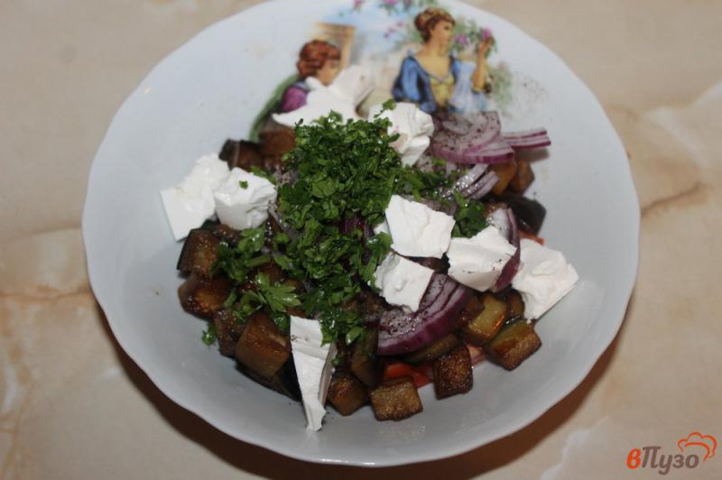 Фото приготовление рецепта: Салат из баклажан с фетой и помидорами шаг №6