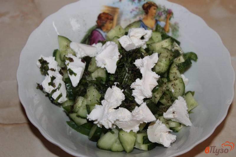 Фото приготовление рецепта: Салат из перца, свежего огурца, базилика и феты шаг №4
