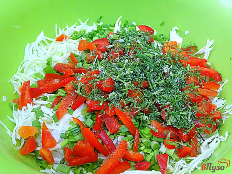 Фото приготовление рецепта: Салат из капусты зелени и перца шаг №6