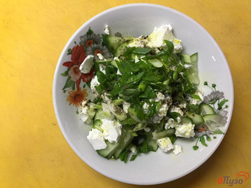 Фото приготовление рецепта: Салат из огурцов, зеленого лука и феты шаг №4