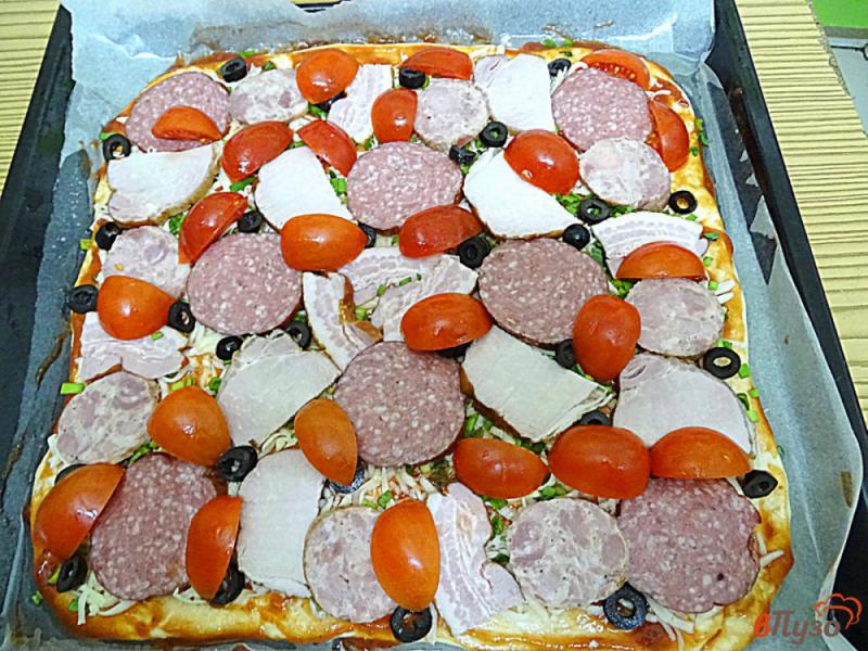 Фото приготовление рецепта: Пицца с двумя видами сыра шаг №17