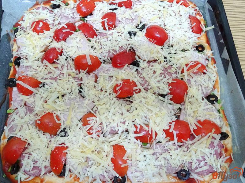 Фото приготовление рецепта: Пицца с двумя видами сыра шаг №18