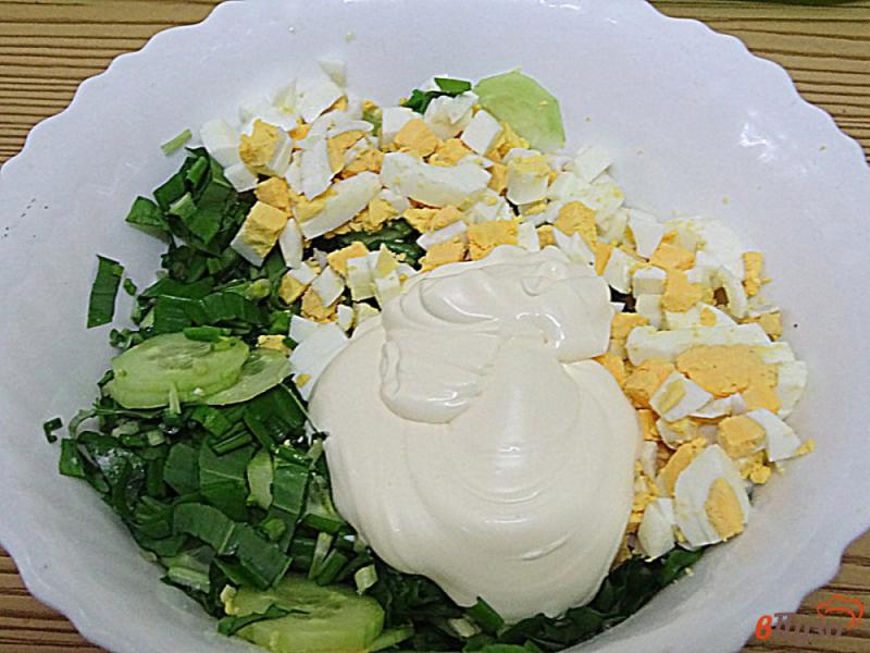Фото приготовление рецепта: Салат из черемши с яйцом и огуцом шаг №4