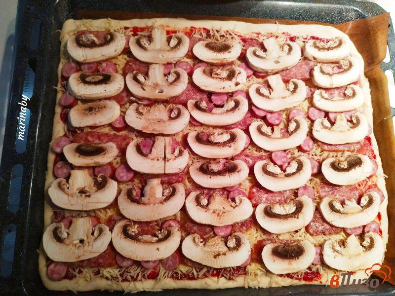 Фото приготовление рецепта: Мясная пицца на дрожжевом тесте шаг №11