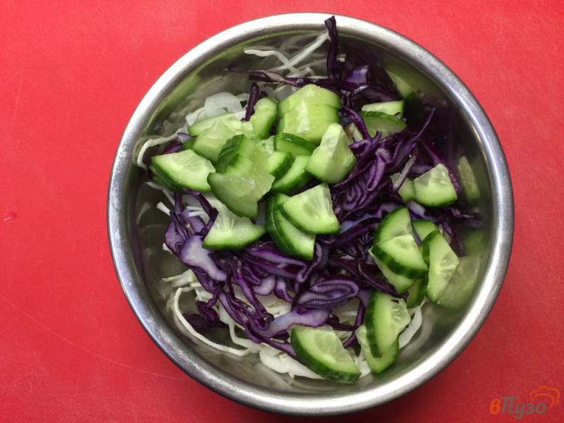 Фото приготовление рецепта: Салат из двух видов капусты с овощами и зеленью шаг №2