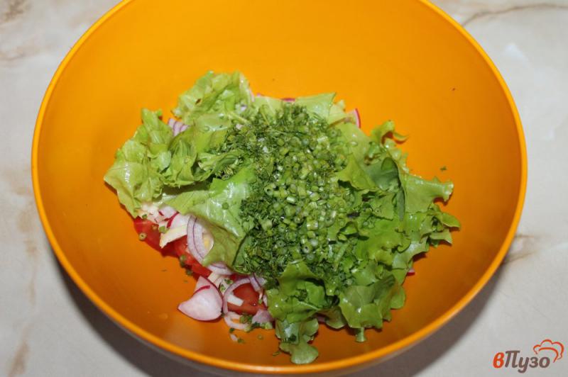 Фото приготовление рецепта: Салат из редиса и помидор шаг №4