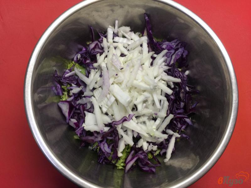 Фото приготовление рецепта: Салат из капусты с листьями салата и болгарским перцем шаг №2