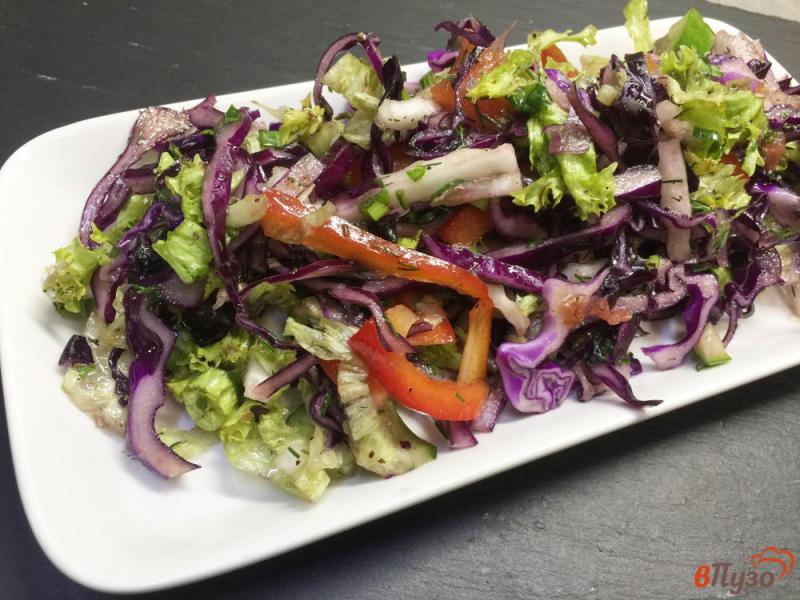 Фото приготовление рецепта: Салат из капусты с листьями салата и болгарским перцем шаг №5
