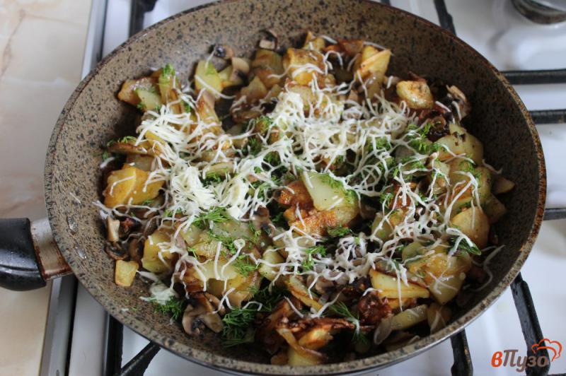 Фото приготовление рецепта: Картофель с грибами и луком под сыром шаг №5