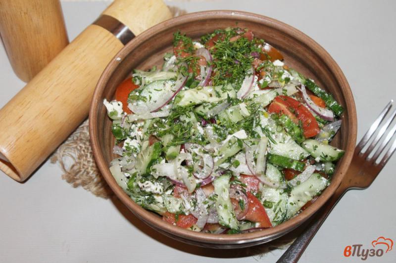 Фото приготовление рецепта: Салат из помидоров черри с фетой и луком шаг №6