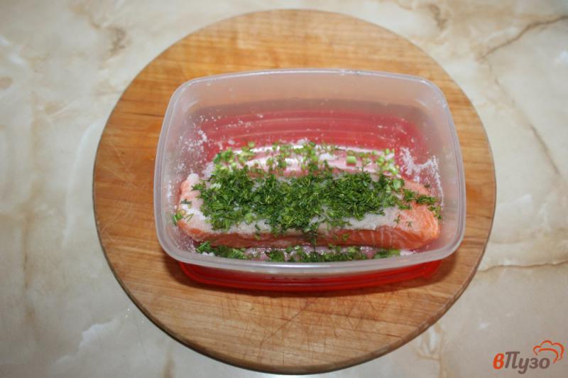 Фото приготовление рецепта: Красная рыба в зеленой панировке шаг №3