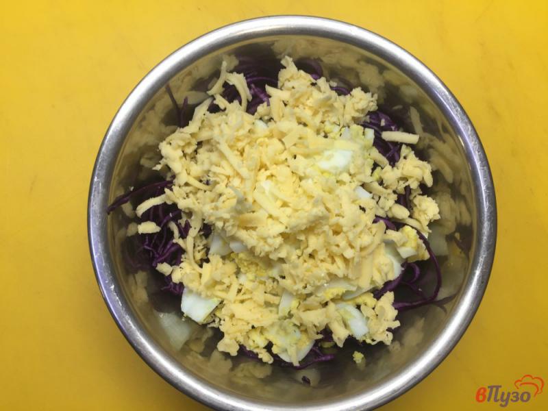Фото приготовление рецепта: Салат из краснокочанной капусты с сыром и яйцом шаг №3