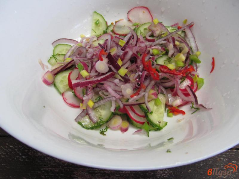 Фото приготовление рецепта: Салат из редиса с маринованным луком шаг №4