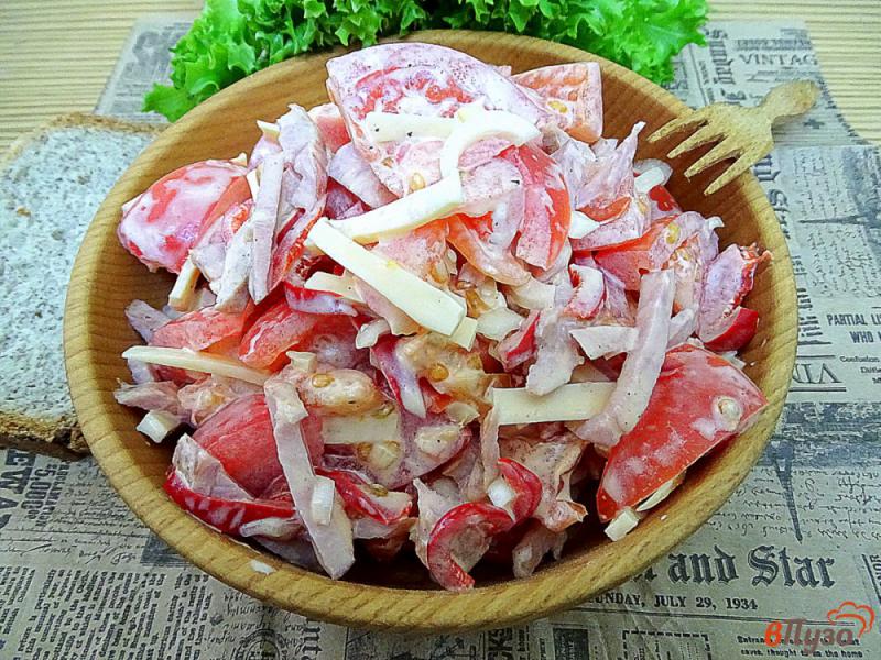 Фото приготовление рецепта: Салат из помидоров сыра и копчёной колбасы шаг №8