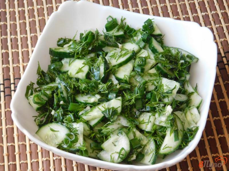 Фото приготовление рецепта: Салат из огурцов с зеленью шаг №4
