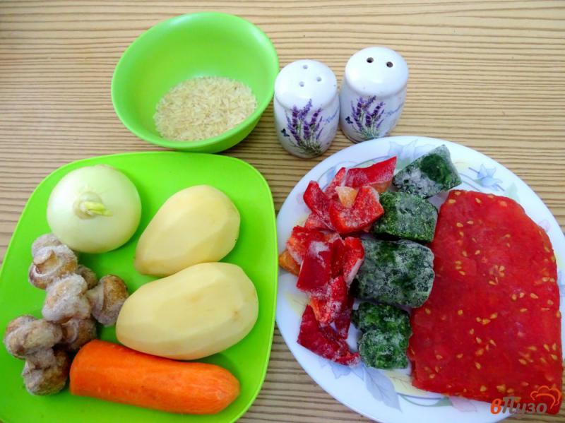 Фото приготовление рецепта: Сметанный суп с овощами и рисом шаг №1