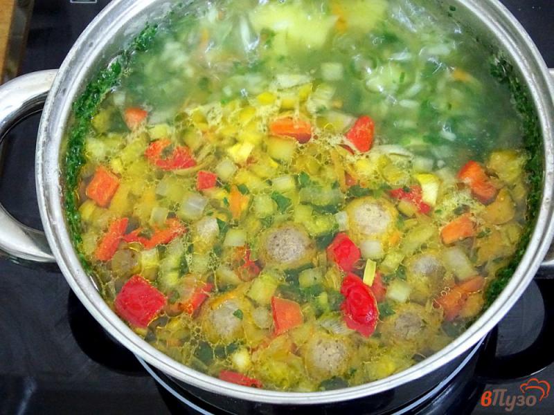 Фото приготовление рецепта: Сметанный суп с овощами и рисом шаг №5