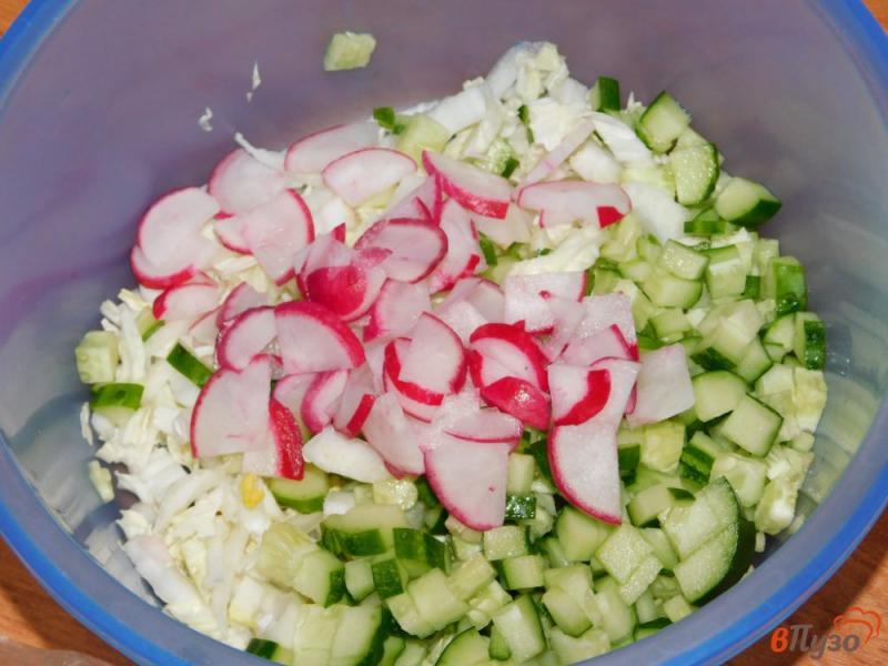 Фото приготовление рецепта: Овощной салат с редисом и яйцами шаг №3