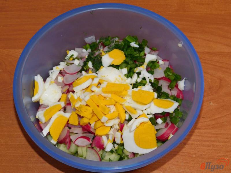 Фото приготовление рецепта: Овощной салат с редисом и яйцами шаг №4